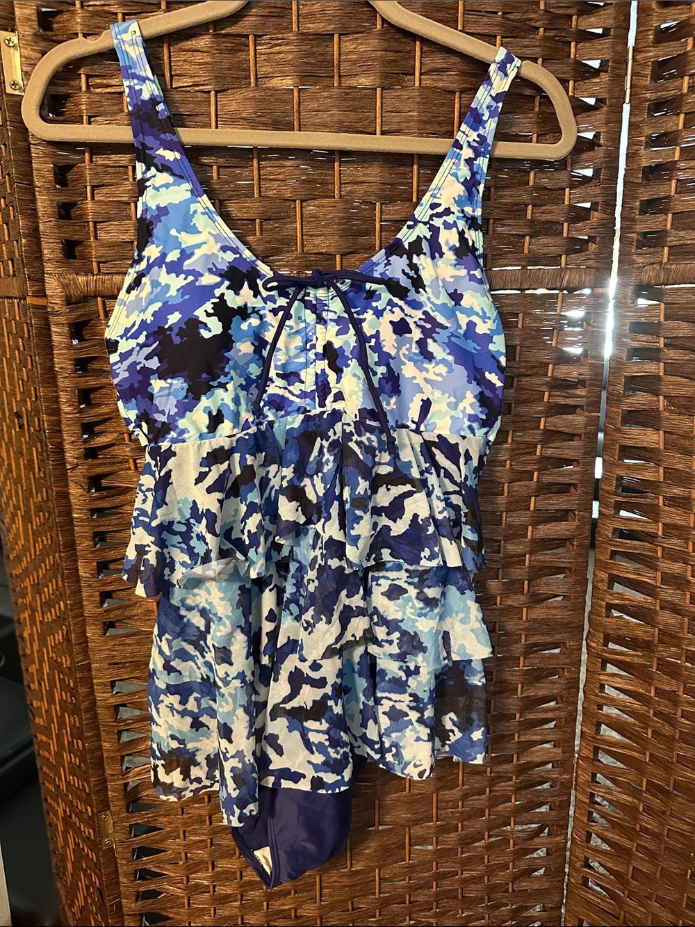 Ruffled Blue Camo One-Piece Swimdress